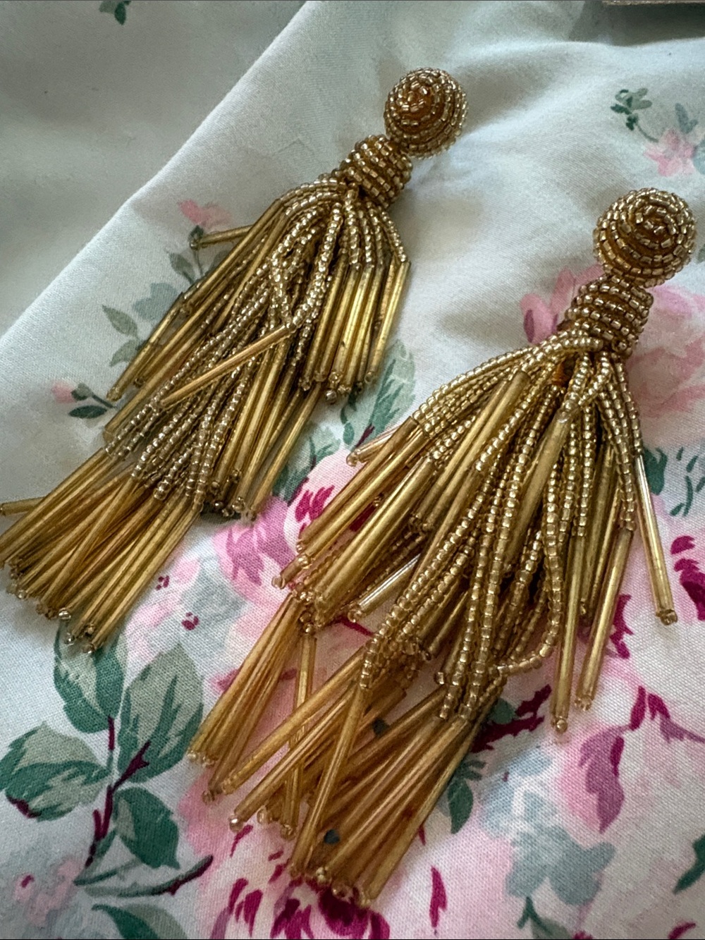 Natasha Couture Gold Layered Beaded Tassel Earrings - Picture 3 of 5